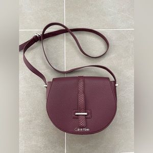 Calvin Klein Burgundy Red Leather Python Snakeskin Pattern Crossbody Bag